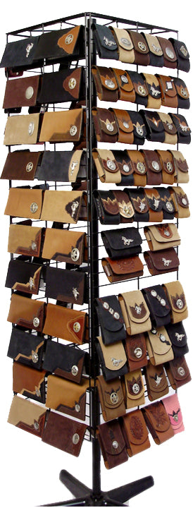 00004-LEATHER<br />MADE IN USA - 44 Wallets, 60 Cell Cases, 8 Horizontal Cell Cases, 32 Smart Phone Cases, 4 Sided Display<br />Price Based on Styles Ordered