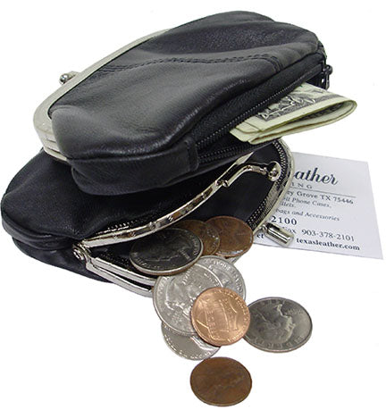 0161BK - Coin purse - 2 toggle pockets, zipper pocket on bottom