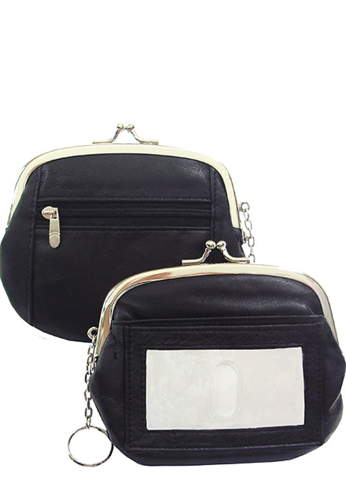 0162B - Coin purse - ID holder & zipper pocket on outside, cc slots on inside, on key ring, 1 black only