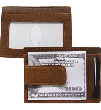 0167BR also bk - Money clip wallet - 3 cc slots with metal bill holder on front, clear ID holder on back