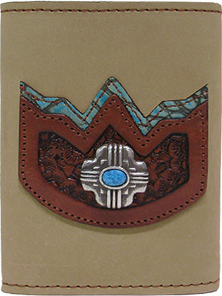 0217257T - Wallet - Tri-fold, 1 Genuine Italian leather and 1 embossed overlays, turquoise centered concho