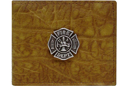 0241250CN - Wallet -  Genuine  Italian Leather Bi-fold with Fire department concho,  cc slots, open pocket, photo insert