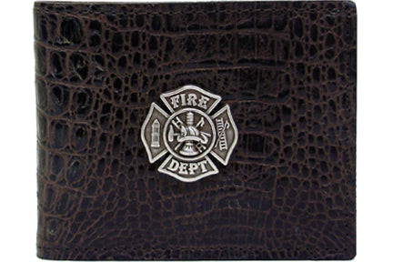 0244250C - Wallet - Genuine  Italian Leather  Bi-fold with Fire department concho,  cc slots, open pocket, photo insert