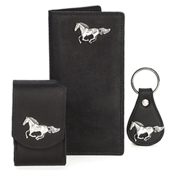 P0301048B - WALLET ONLY - Black NuBuck Leather, Running Horse Concho -(See Matching Cell Case 2120048B, Keychain 8101048B)