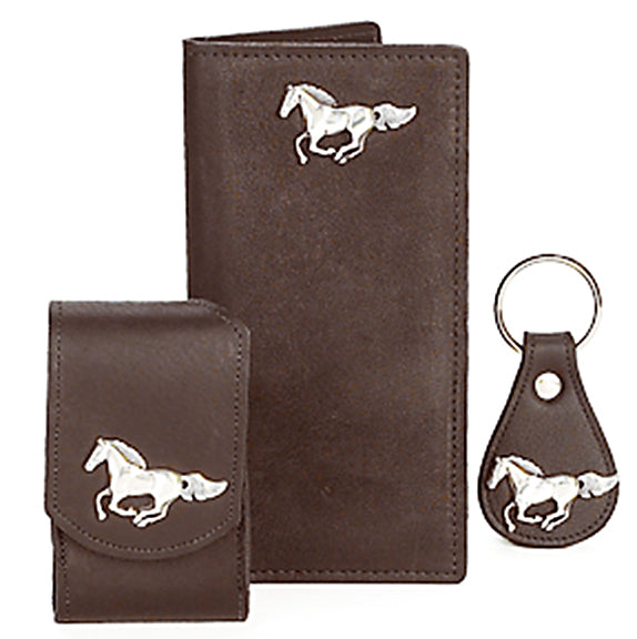 P0301048C - WALLET ONLY- Nu Buck w/ Mustang concho - Chocolate (See Matching Cell Case 2120048C, Keychain 8101048C)