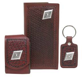 P0303035C - WALLET ONLY -Embossed w/diamond concho - Shoe Brown  (See matching Cell Case 2124035C, Keychain 8103035C)