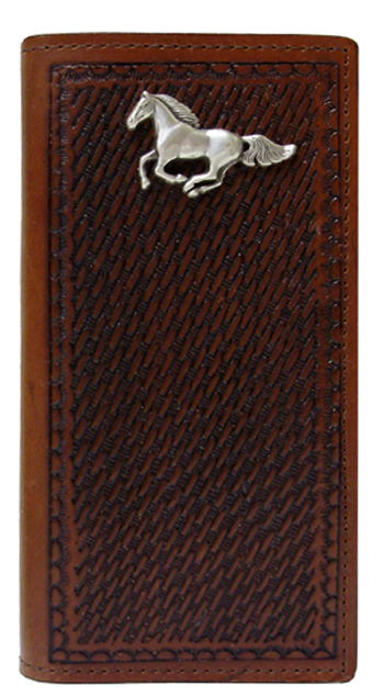 E0303048C - Wallet - Embossed Basketweave with running horse concho