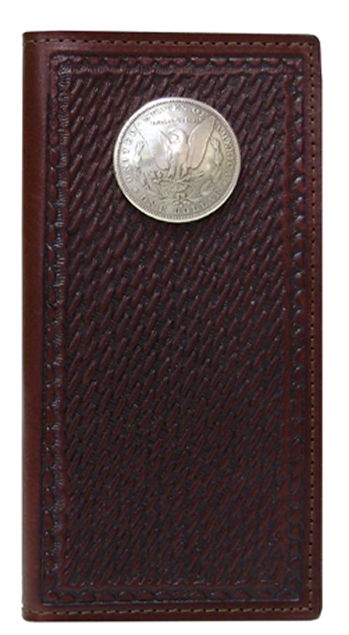 E0303099C - Wallet - Embossed Basketweave Eagle Silver Dollar Concho