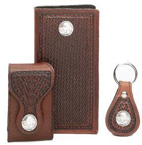 F2105106C - Flip phone cell case - Lattice work, buffalo nickel concho, clip on back - Shoe Brown (Matching 0303106C, 8103106C)