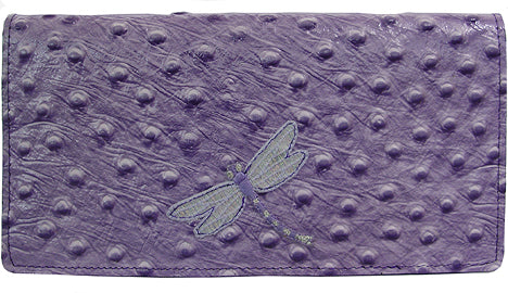 P0304510P - Wallet - Genuine Italian leather ostrich print with a dragonfly