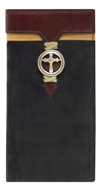 P0319062B - Wallet - Black NuBuck, 2 Overlays Lace with Rope Edge Open Cross