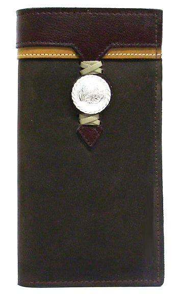 P0319071C - Wallet - Brown NuBuck, 2 Overlays Laced with Round Concho