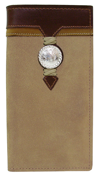 P0319071T - Wallet - Tan NuBuck, 2 Overlays Laced with Round Concho