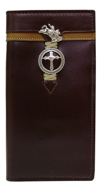 P0321062C - Wallet - 2 overlays with lacing,  bullrider and engraved cross in a circle