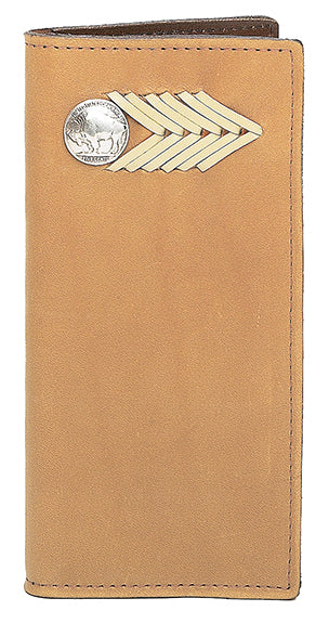 P0330106T - WALLET - Tan NuBuck, Arrow Lace, Buffalo Nickel Concho