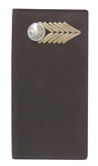 P0330107C - WALLET - Chocolate NuBuck, Arrow Lace, Indian Head Nickel Concho