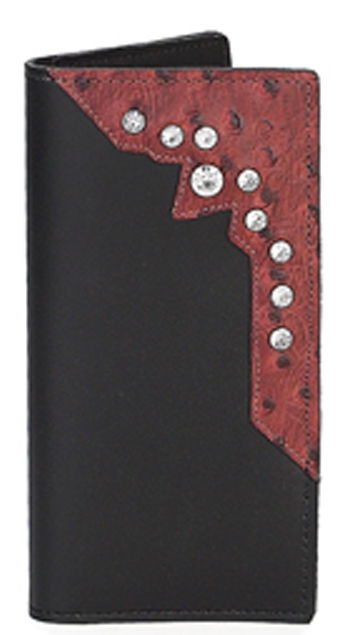 P0400C - WALLET - TG OSTRICH, CORNER OVERLAY W/ MATCHING COLORED RHINESTONES - MOCHA