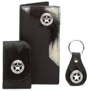 F2125050B - Flip phone cell case - Horsehair overlay, silver star concho, clip on back (Matching 0418050B, 8141050B)