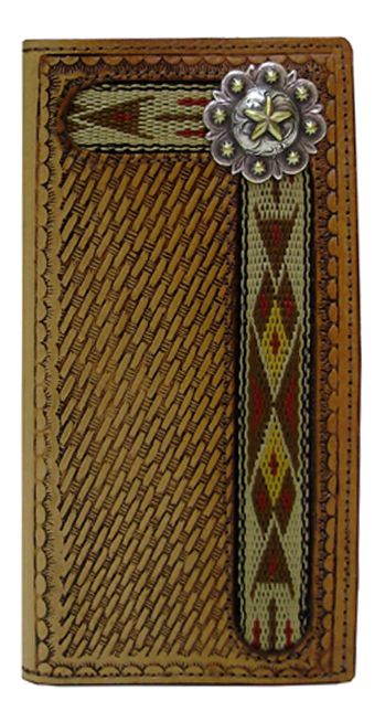 E0431010N - Wallet - Southwest ribbon  & gold star on a 2 tone berry concho