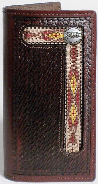 P0431031C - Wallet - embossed inlay w/round southwest concho - Chocolate