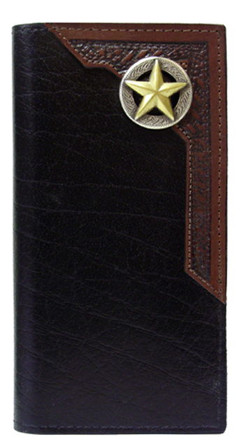 P0462055B - Wallet - 1 embossed overlay with a raised gold star on antique circle concho