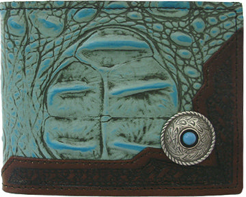 0258270T - Wallet - Genuine Italian leather, embossed overlay, round rope edged concho with turquoise rhinestone