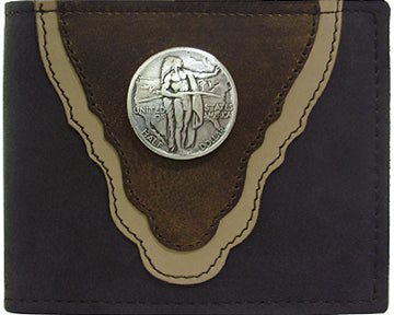 0262102C - Wallet - Bi-fold,  2 overlays, half dollar indian concho