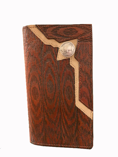 E0648106C - Wallet - wood grain embossed, 2overlay with buffalo concho