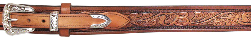 0719155 - 1.5 RANGER BELT. FLORAL EMBOSSED, AIR BRUSHED, HAND FINISHED