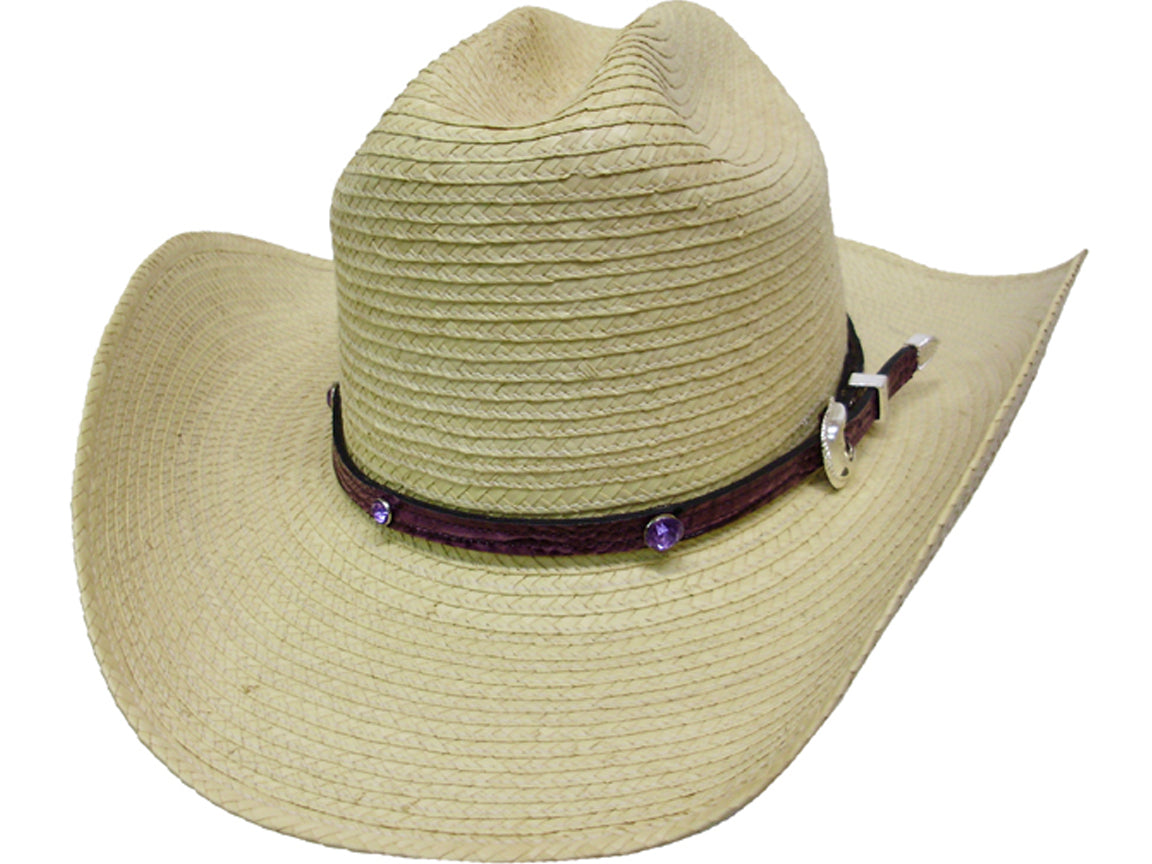 1014W - Hat band - Gator print with purple rhinestones