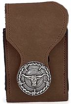 F2101043C - Flip phone cell case - Nubuck,  2 Tone Longhorn Barbwire concho, clip on back -