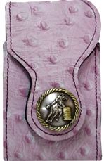 F2109079W - Flip phone cell case - Ostrich print, barrel racer concho, clip on back