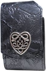 F2111020BS - Flip phone cell case - Floral embossed, heart concho, clip on back