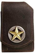 F2121055S - Flip phone cell case - Gold star on antique silver circle, clip on back