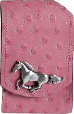 F2122048PP - Flip phone cell case - Ostrich print, running horse concho, clip on back