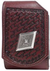 F2124035C - Flip phone cell case - Lattice work, diamond concho - Shoe Brown (Matching Wallet 0303035C, Keychain 8103035C)