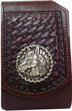 F2124154C - Flip phone cell case - Lattice work with horse head with rope edging, clip on back