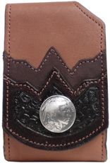 F2128107T - Flip phone cell case -  Nubuck, 2 overlays, Indian Head concho, clip on back