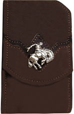 F2131082C - Flip phone cell case - Nubuck, 2 overlay, bronc & rider concho, clip on back (Matching 0340082B, 8112082B)