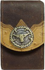 F2168043S - Flip phone cell case - 2 overlays, longhorn with barbwire edging, clip on back