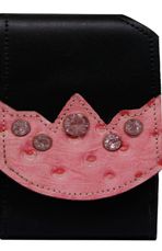 F2172PP - Flip phone cell case - Ostrich overlay with pink rhinestones, clip on back