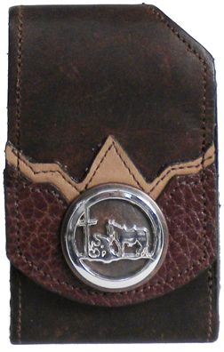 F2191061S - Flip phone cell case - 2 overlays, praying cowboy concho, clip on back