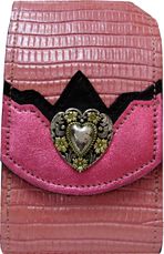 F2202151PP - Flip phone cell case - Lizard print, 2 overlays, heart concho, clip on back - Pink