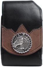 F2211154B - Flip phone cell case -   Pullup, 1 overlay, horse head with rope edging concho, clip on back - Black