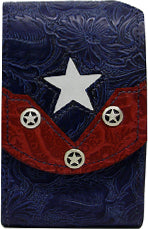 F2214141N - Flip phone cell case - Floral overlay with a cut out white star, 3 small silver star conchos, clip on back