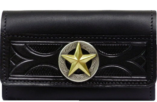 H2239055B - Smart phone case - Horizontal, embossed design,  raised gold star on antique silver circle concho, clip on back