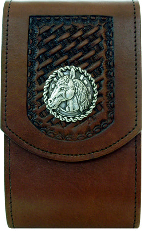 V2241154C - Smart Phone Case - Russet, lattice work, horse head edged by rope concho, clip on back