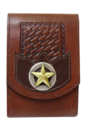 X2242055C - XL Smart phone case - 1 overlay, lattice work, raised gold star on antique silver circle, clip on back