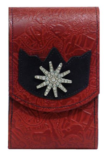 V2245181R - Smart Phone Case - 1 overlay, Boot & Saddle print, rhinestone star concho, clip on back - Red