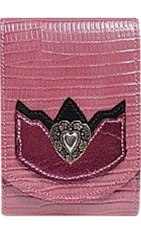 V2251151PP - Smart Phone Case - Lizard print, 2 overlays, heart concho, clip on back - Pink